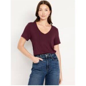 Old Navy Luxe V-Neck T-Shirt, Size Large, Burgundy/Dark Plum